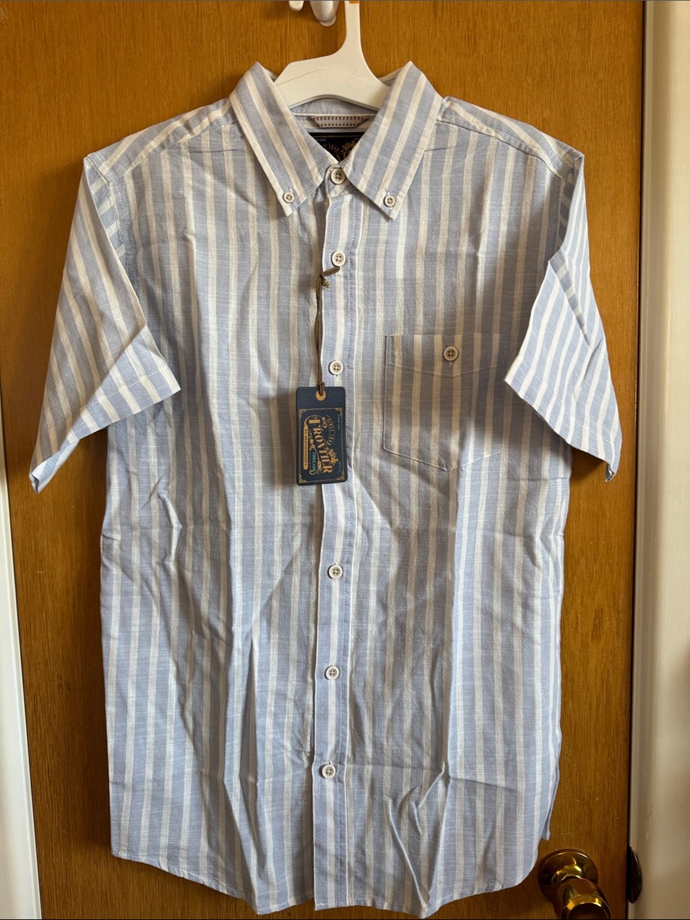 Short-Sleeve Blue & White Stripe Button-Down Shirt